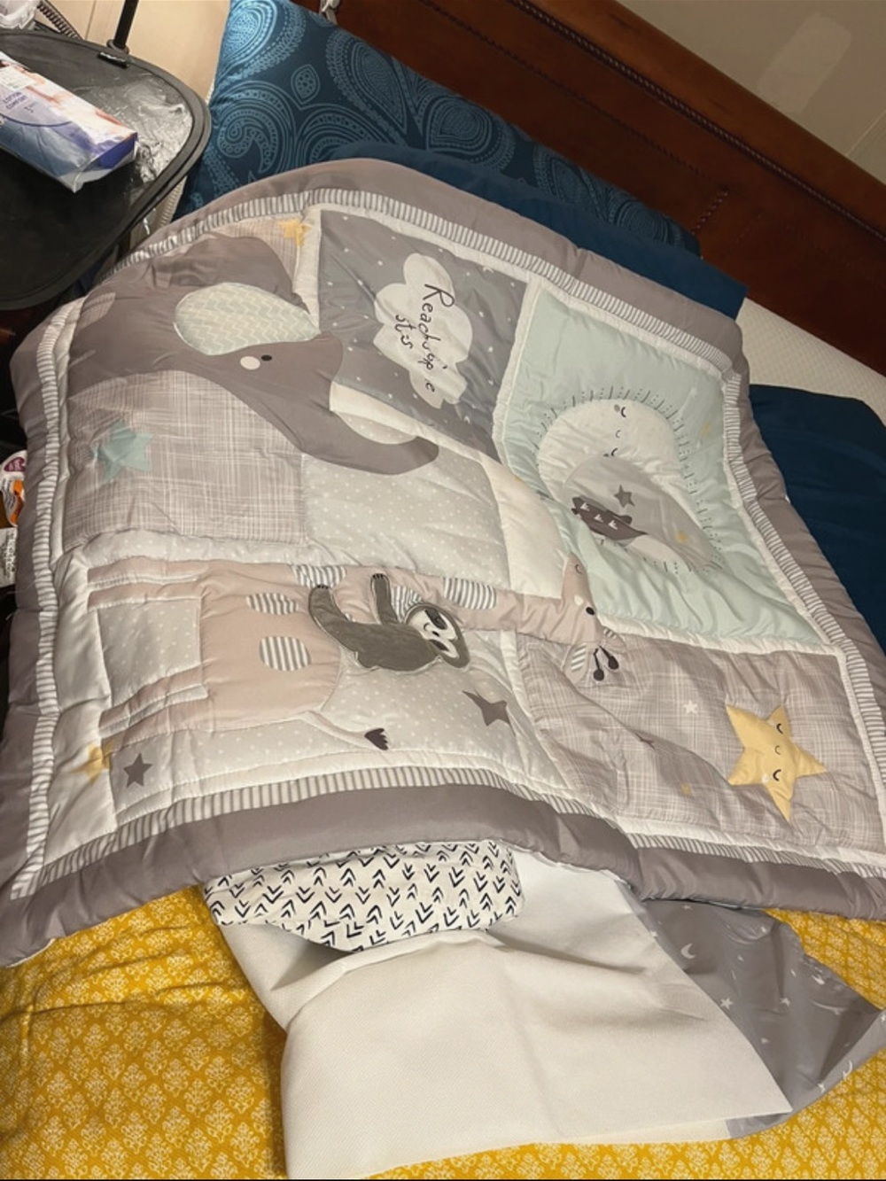 Baby Quilted Crib set- Grey and Cream Moon & Stars